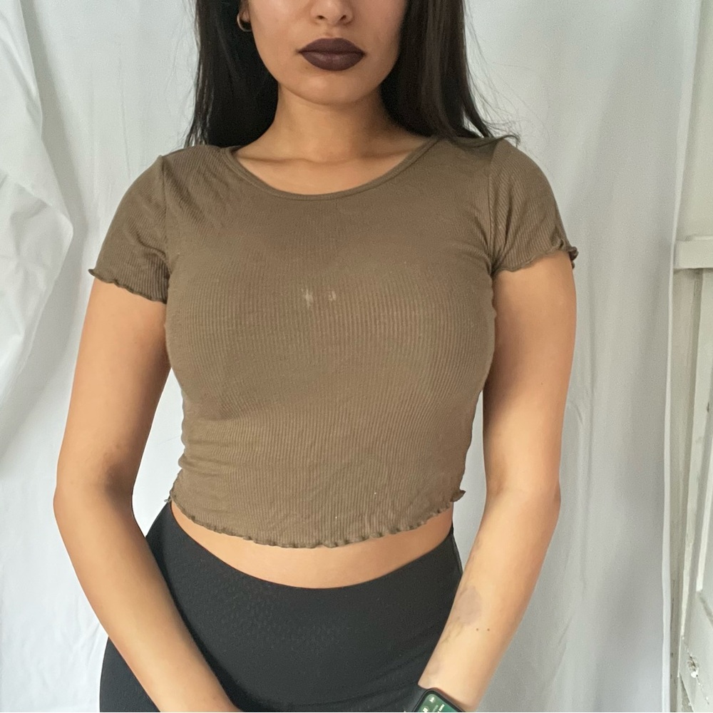 Brown Ribbed Crop Top